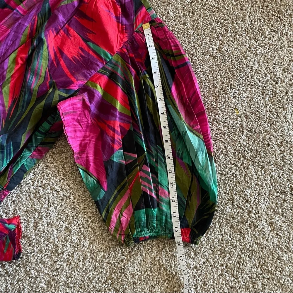 FARM Rio Midnight Leaves Mini Dress Women’s S Smocked Ruffle Puff Sleeve Cotton - Picture 12 of 16